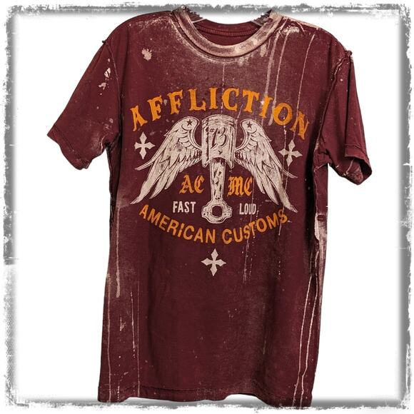 Reversible AFFLICTION Warpath American Customs Warlord Native T-Shirt Red Men S - Picture 2 of 10